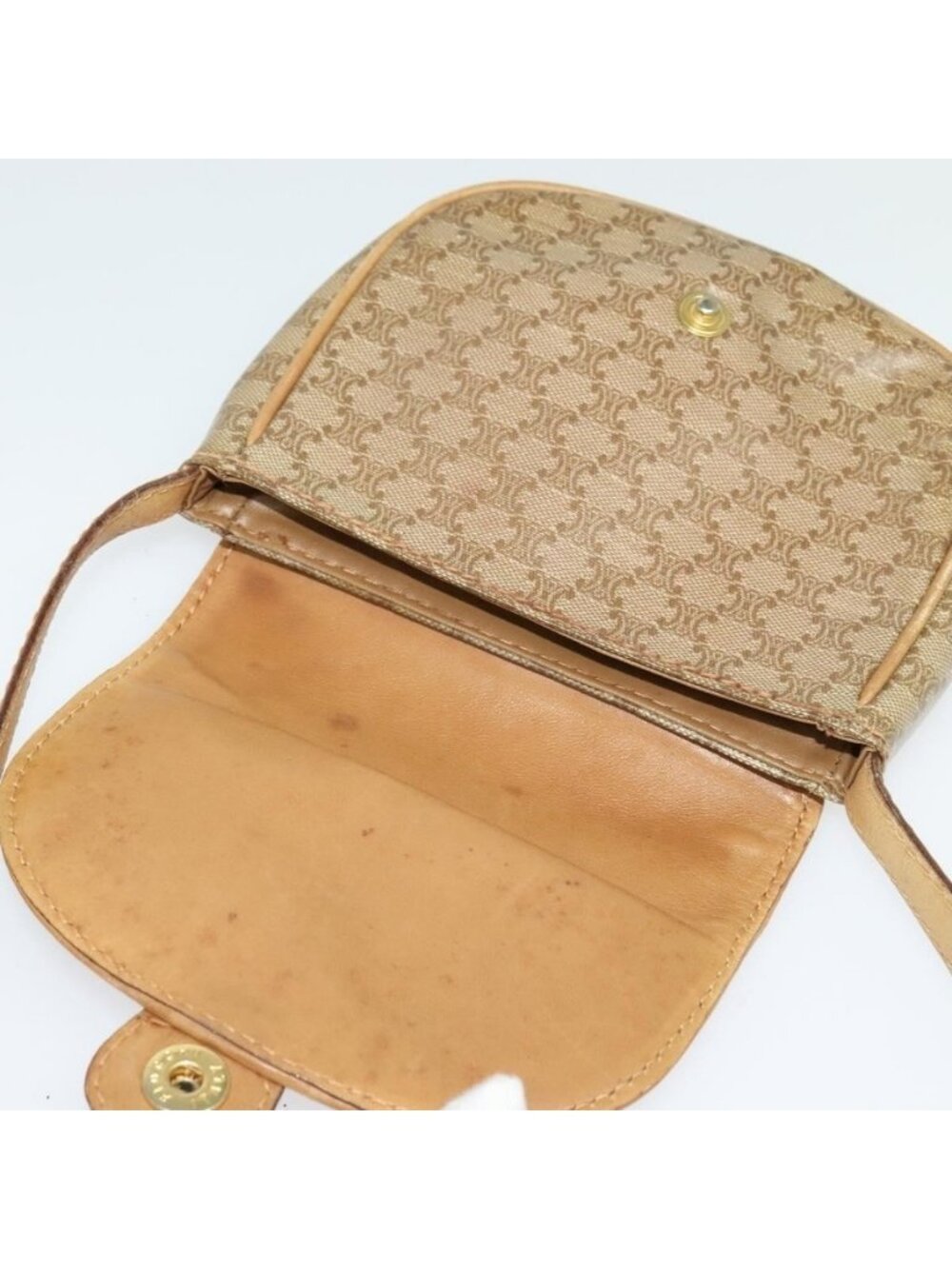 Authentic CELINE Macadam Canvas Shoulder Bag PVC Beige Gold - Picture 7 of 16